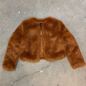 Womens Forever 21 Cropped Brown/Orange Faux Fur Coat